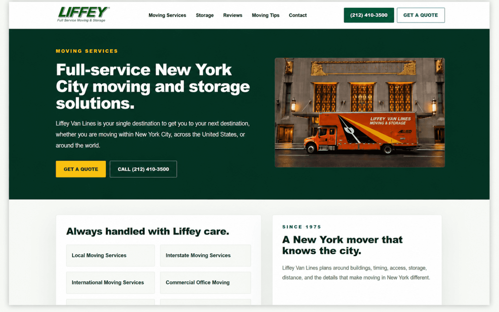 Liffey Van Lines moving and storage services page