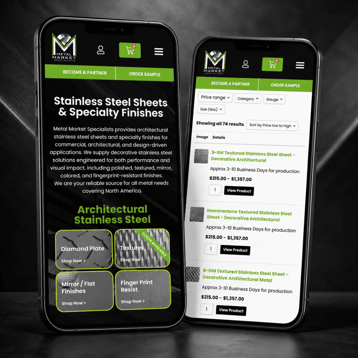 Metal Market Specialists responsive mobile website experience