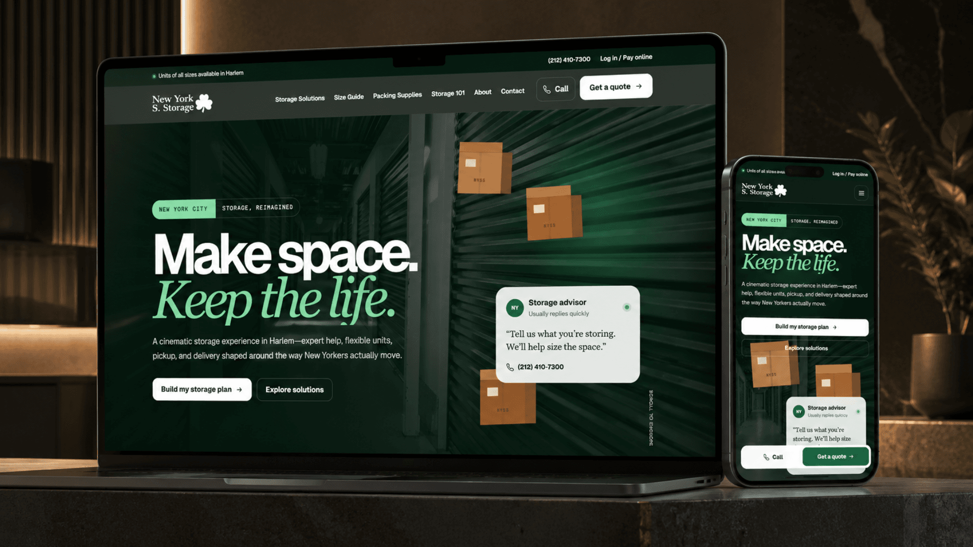 New York's Storage website presented across desktop and mobile layouts