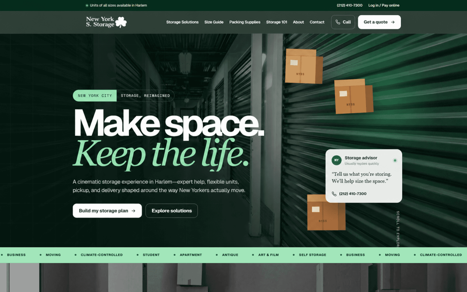 New York's Storage website homepage