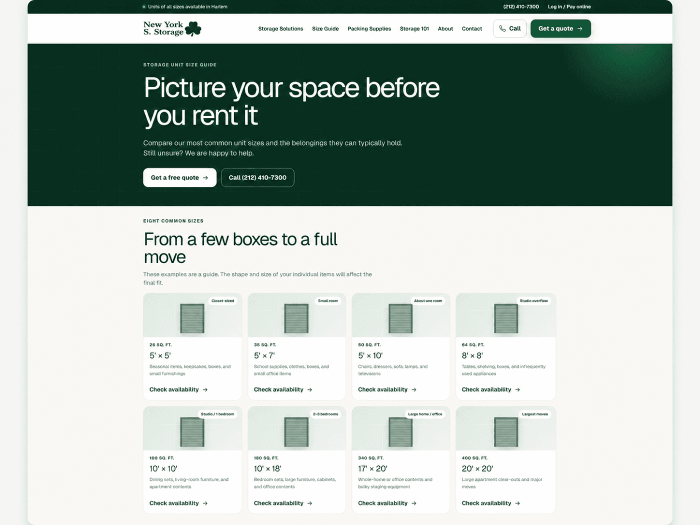 New York's Storage storage unit size guide page